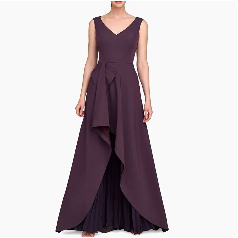 Kay Unger Aster Draped Flare Gown Evening Dress Purple Fig 4 Glam Black Tie $348